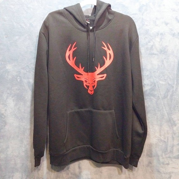 Bucked Up Apparel Other - Bucked Up Apparel Mens Hoodie Black Red Deer Head Logo Fleece Pullover XXL